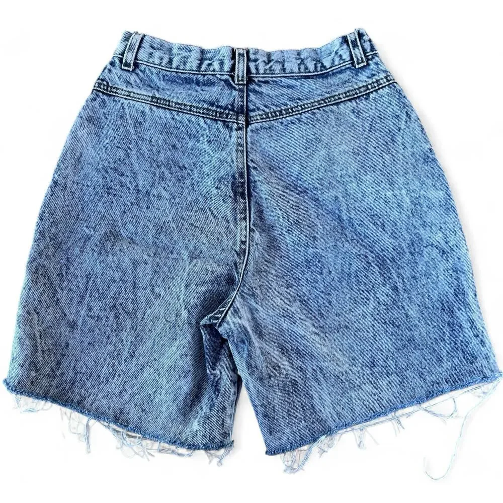 Vintage 80s 90s Womens Size S High Rise Acid Wash Cut Off Denim Mom Jeans Shorts